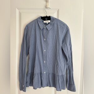 Balzac Paris blue button down shirt with diamond pattern and ruffle size Small